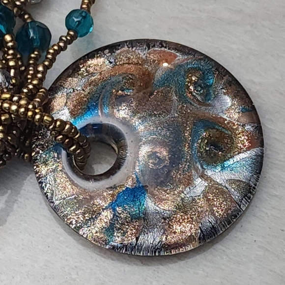 Multistrand Teal and Bronze Beaded Pendant Necklace - Picture 8 of 11